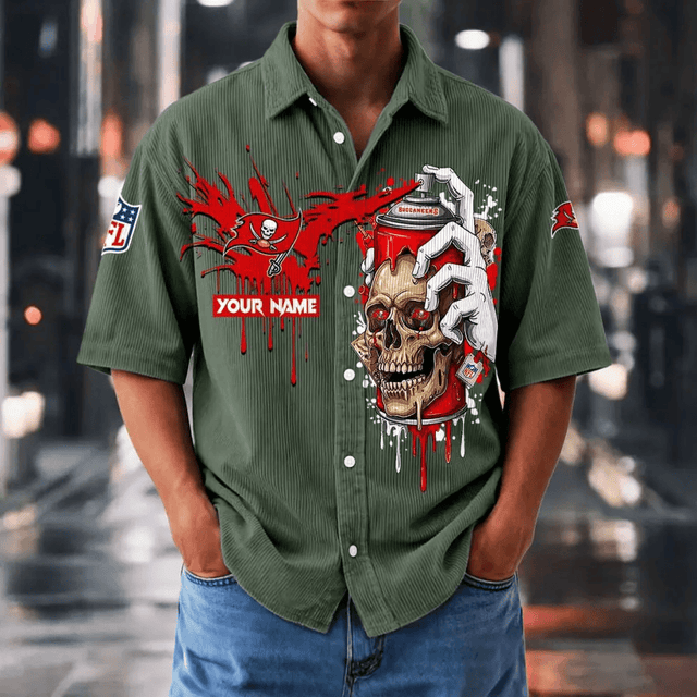 [SPECIAL OFFER] NEW CUSTOMIZED NFL10 TBB TAMPA BAY BUCCANEERS SEERSUCKER BUTTON SHIRT
