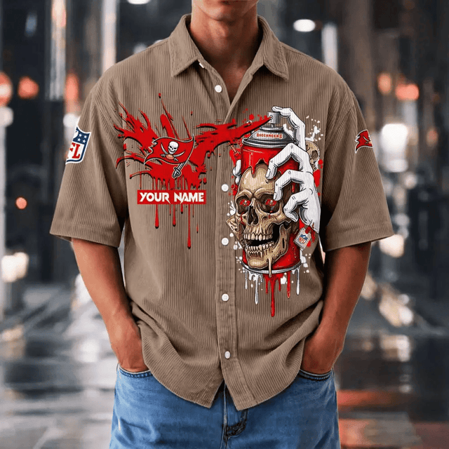 [SPECIAL OFFER] NEW CUSTOMIZED NFL10 TBB TAMPA BAY BUCCANEERS SEERSUCKER BUTTON SHIRT