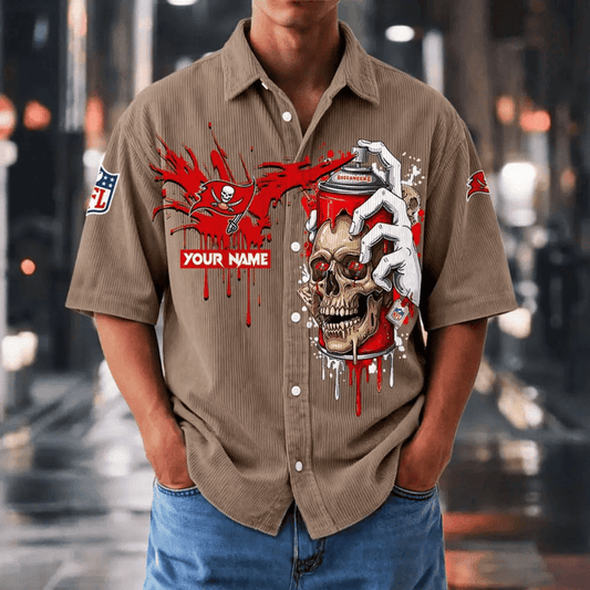 [SPECIAL OFFER] NEW CUSTOMIZED NFL10 TBB TAMPA BAY BUCCANEERS SEERSUCKER BUTTON SHIRT