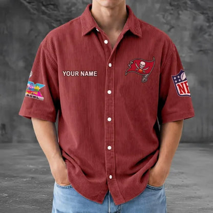 LIMITED EDITION - NEW CUSTOMIZED NFL10 TBB TAMPA BAY BUCCANEERS SEERSUCKER BUTTON SHIRT