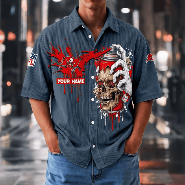 [SPECIAL OFFER] NEW CUSTOMIZED NFL10 TBB TAMPA BAY BUCCANEERS SEERSUCKER BUTTON SHIRT