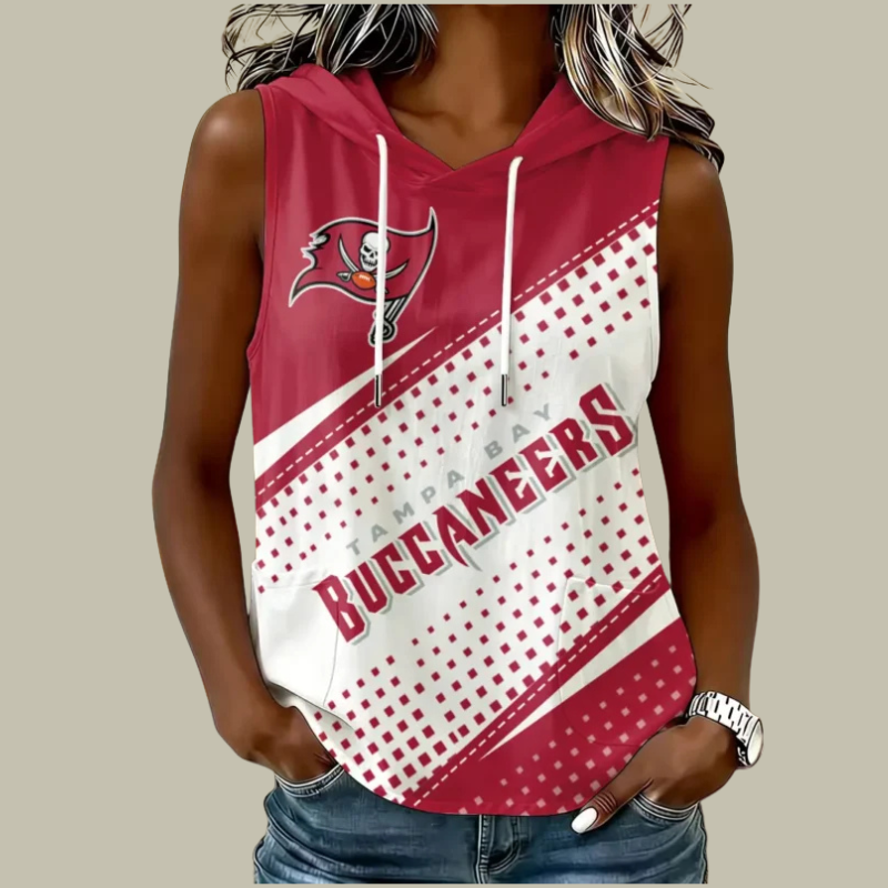 [SPECIAL OFFER] NEW CUSTOMIZED NFL10 TBB TAMPA BAY BUCCANEERS WOMEN'S SLEEVELESS HOODED POCKET TANK TOP