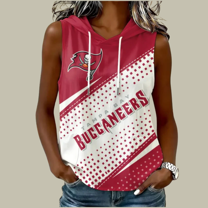[SPECIAL OFFER] NEW CUSTOMIZED NFL10 TBB TAMPA BAY BUCCANEERS WOMEN'S SLEEVELESS HOODED POCKET TANK TOP