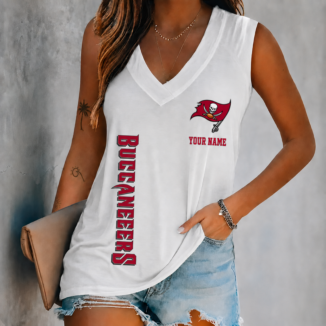 LIMITED EDITION - NEW CUSTOMIZED NFL10 TBB TAMPA BAY BUCCANEERS WOMEN'S V-NECK TANK TOP