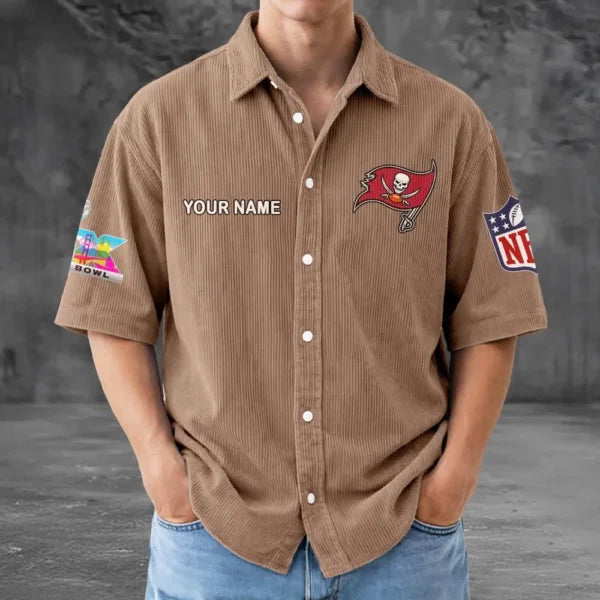 LIMITED EDITION - NEW CUSTOMIZED NFL10 TBB TAMPA BAY BUCCANEERS SEERSUCKER BUTTON SHIRT