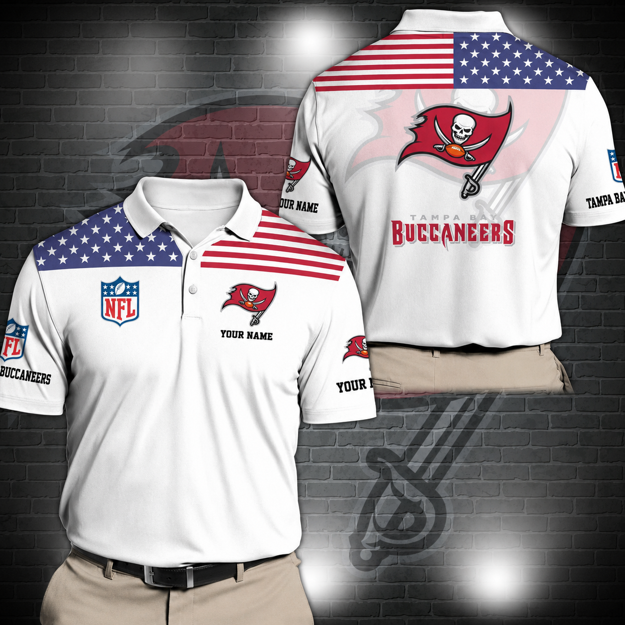 LIMITED EDITION - NEW CUSTOMIZED NFL10 TBB TAMPA BAY BUCCANEERS POLO SHIRT