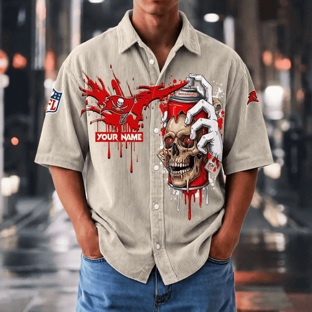 [SPECIAL OFFER] NEW CUSTOMIZED NFL10 TBB TAMPA BAY BUCCANEERS SEERSUCKER BUTTON SHIRT