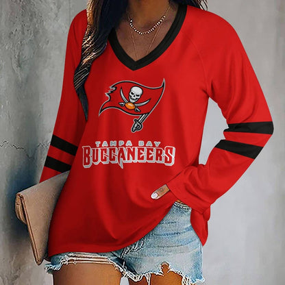 LIMITED EDITION - NEW CUSTOMIZED NFL10 TBB TAMPA BAY BUCCANEERS WOMEN'S V-NECK LONG SLEEVED SHIRT