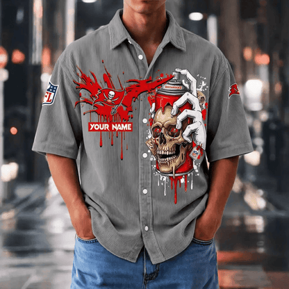 [SPECIAL OFFER] NEW CUSTOMIZED NFL10 TBB TAMPA BAY BUCCANEERS SEERSUCKER BUTTON SHIRT