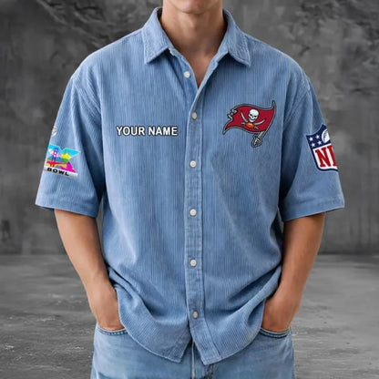 LIMITED EDITION - NEW CUSTOMIZED NFL10 TBB TAMPA BAY BUCCANEERS SEERSUCKER BUTTON SHIRT