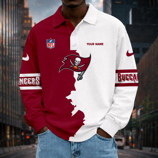 LIMITED EDITION - NEW CUSTOMIZED NFL10 TBB TB BUCCANEERS MEN LONG SLEEVE POLO