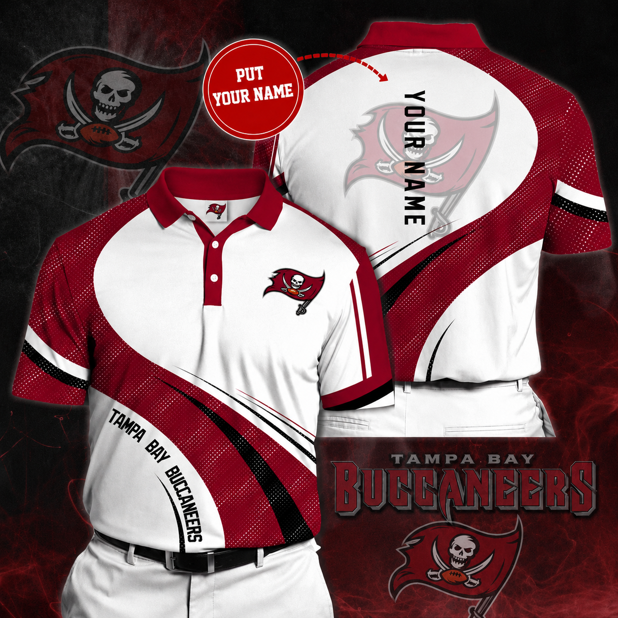 LIMITED EDITION - NEW CUSTOMIZED NFL10 TBB TAMPA BAY BUCCANEERS POLO SHIRT