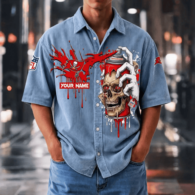 [SPECIAL OFFER] NEW CUSTOMIZED NFL10 TBB TAMPA BAY BUCCANEERS SEERSUCKER BUTTON SHIRT