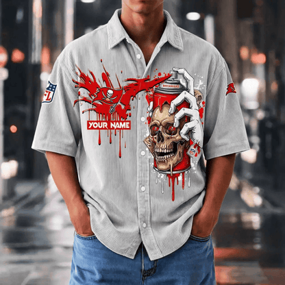 [SPECIAL OFFER] NEW CUSTOMIZED NFL10 TBB TAMPA BAY BUCCANEERS SEERSUCKER BUTTON SHIRT