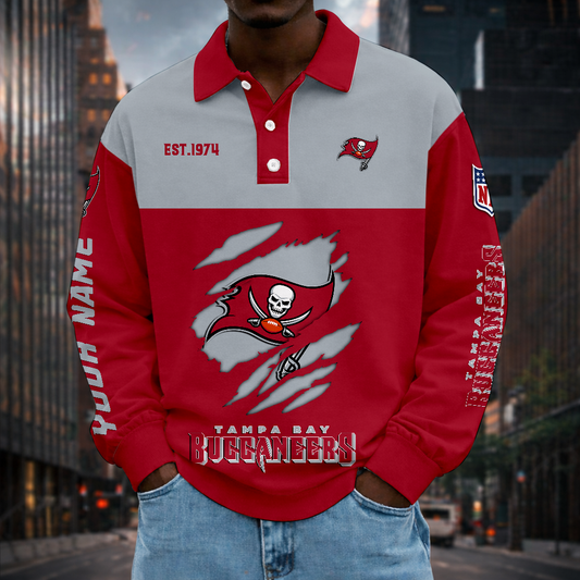 LIMITED EDITION - NEW CUSTOMIZED NFL10 TBB TAMPA BAY BUCCANEERS MEN LONG SLEEVE POLO