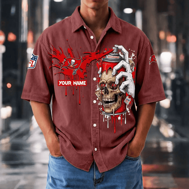 [SPECIAL OFFER] NEW CUSTOMIZED NFL10 TBB TAMPA BAY BUCCANEERS SEERSUCKER BUTTON SHIRT