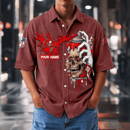 [SPECIAL OFFER] NEW CUSTOMIZED NFL10 TBB TAMPA BAY BUCCANEERS SEERSUCKER BUTTON SHIRT