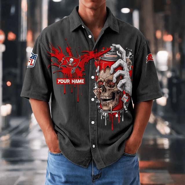 [SPECIAL OFFER] NEW CUSTOMIZED NFL10 TBB TAMPA BAY BUCCANEERS SEERSUCKER BUTTON SHIRT