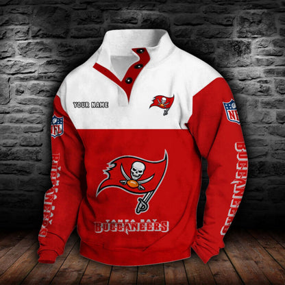 LIMITED EDITION - NEW CUSTOMIZED NFL10 TBB TAMPA BAY BUCCANEERS QUARTER-BUTTON STAND-COLLAR SWEATSHIRT