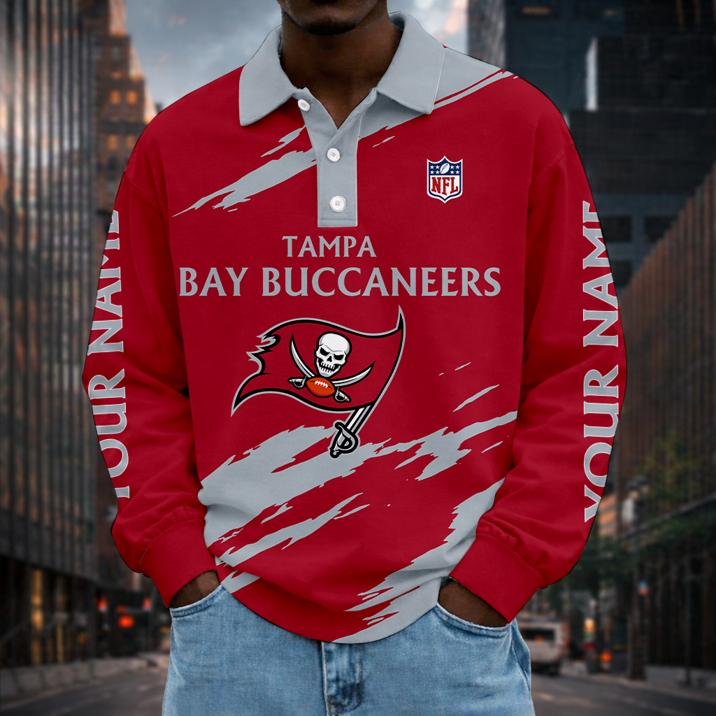 LIMITED EDITION - NEW CUSTOMIZED NFL10 TBB TAMPA BAY BUCCANEERS MEN LONG SLEEVE POLO