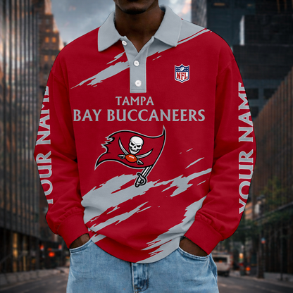 LIMITED EDITION - NEW CUSTOMIZED NFL10 TBB TAMPA BAY BUCCANEERS MEN LONG SLEEVE POLO