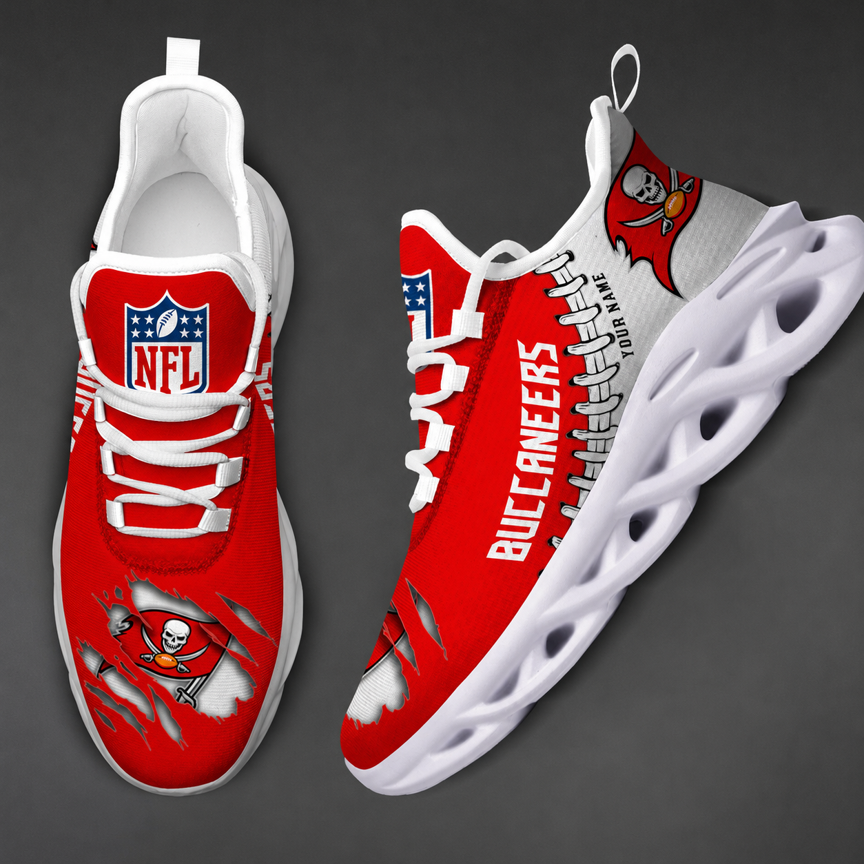 LIMITED EDITION - NEW CUSTOMIZED NFL10 TBB TAMPA BAY BUCCANEERS UNISEX MAX SOUL SHOES