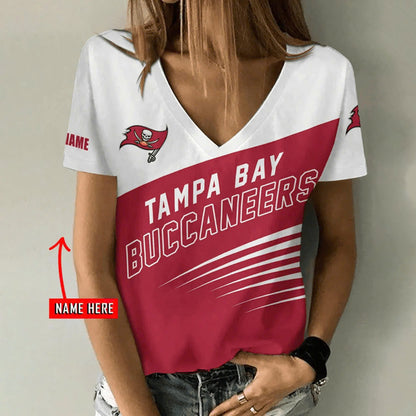 [SPECIAL OFFER] NEW CUSTOMIZED NFL10 TBB TAMPA BAY BUCCANEERS V-NECK FEMALE SHIRT