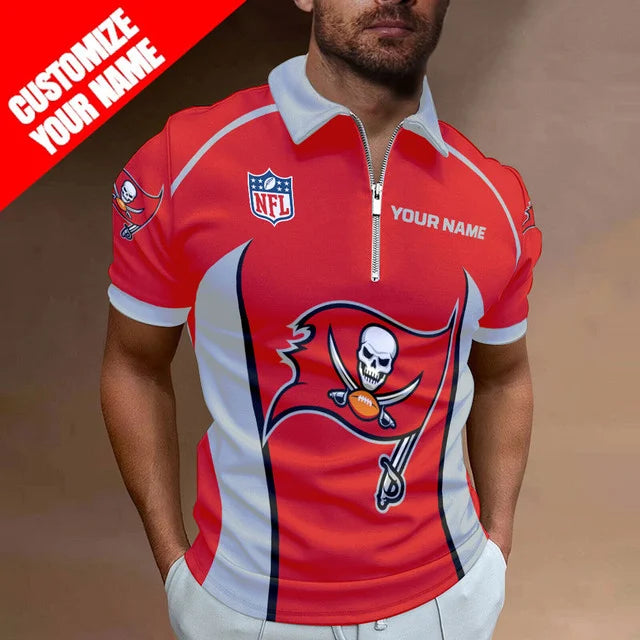 LIMITED EDITION - NEW CUSTOMIZED NFL10 TBB TAMPA BAY BUCCANEERS ZIP POLO SHIRT