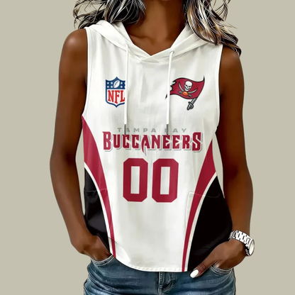 [SPECIAL OFFER] NEW CUSTOMIZED NFL10 TBB TAMPA BAY BUCCANEERS WOMEN'S SLEEVELESS HOODED POCKET TANK TOP