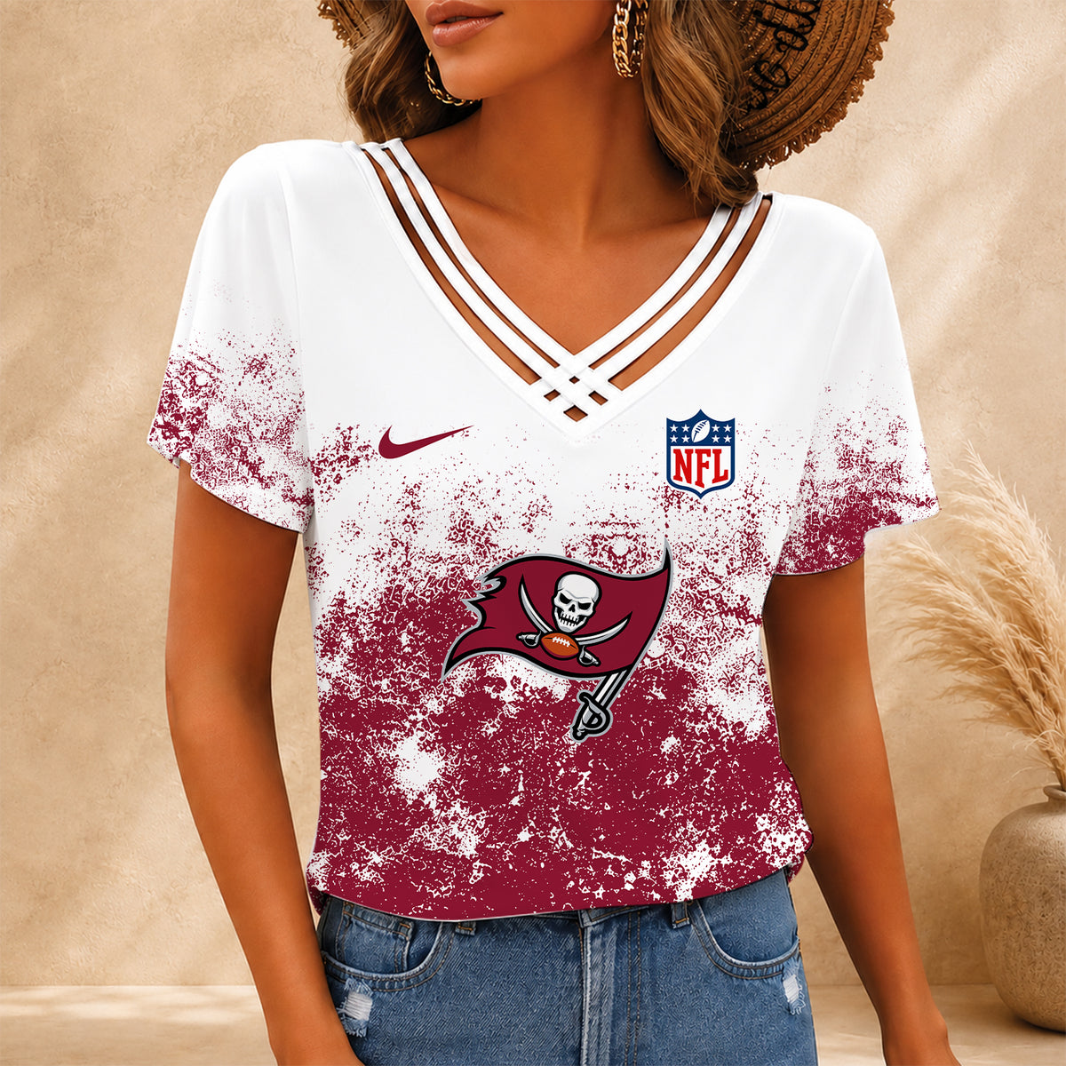 [SPECIAL OFFER] NEW CUSTOMIZED NFL10 TBB TAMPA BAY BUCCANEERS V-NECK SHIRT