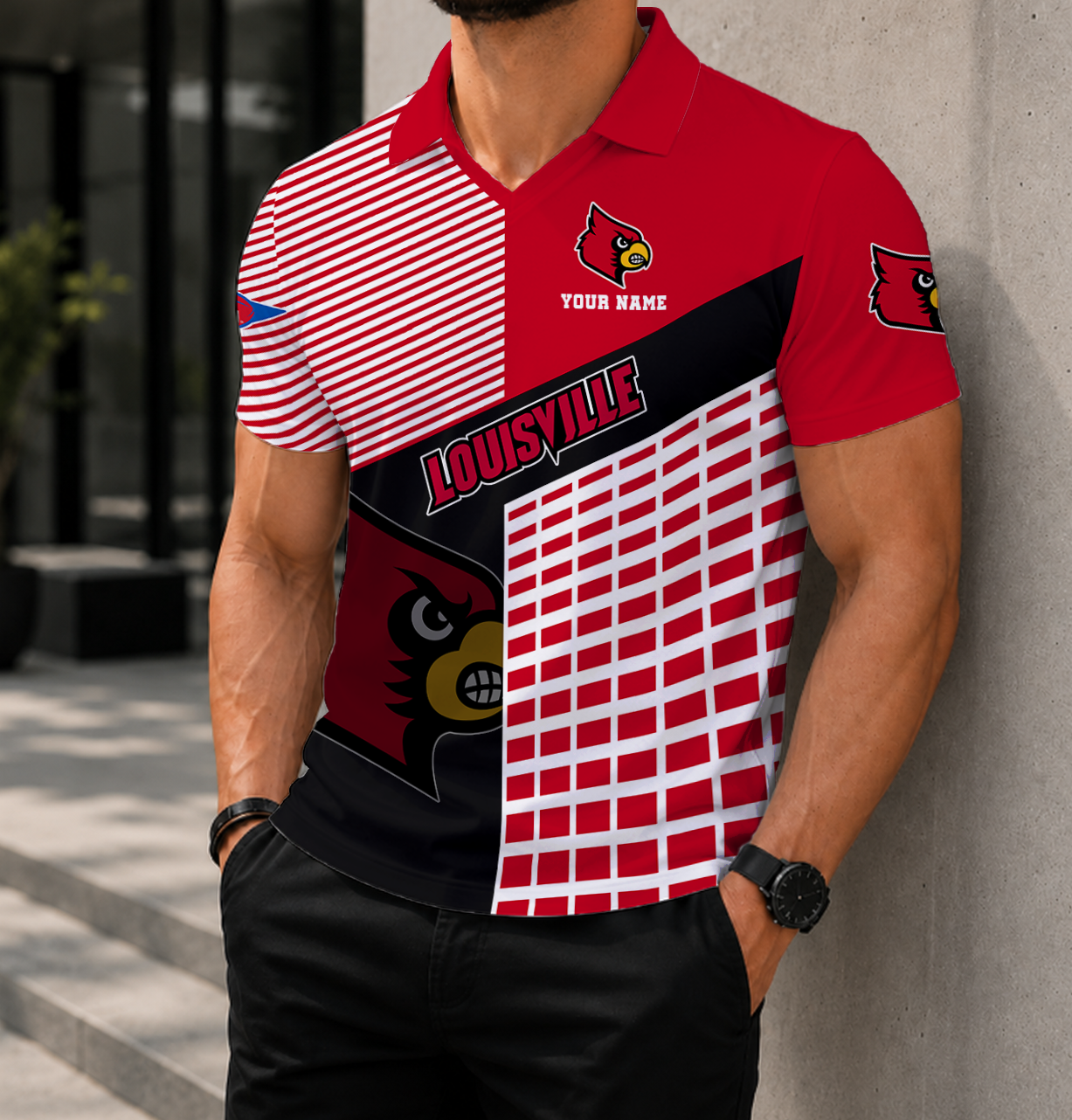 VIRAL EDITION - NEW CUSTOMIZED NCAA FBS10 ULC LOUISVILLE CARDINALS POLO SHIRT