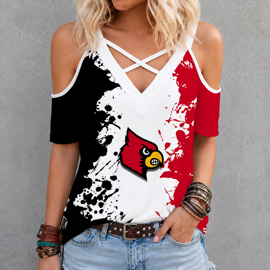 [FAN FAVORITE] NEW CUSTOMIZED NCAA FBS10 ULC LOUISVILLE CARDINALS CRISS CROSS V-NECK TOP