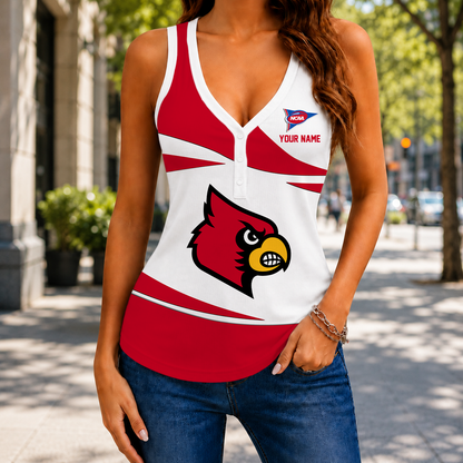 LIMITED EDITION - NEW CUSTOMIZED NCAA FBS10 ULC LOUISVILLE CARDINALS WOMEN'S V-NECK TANK TOP