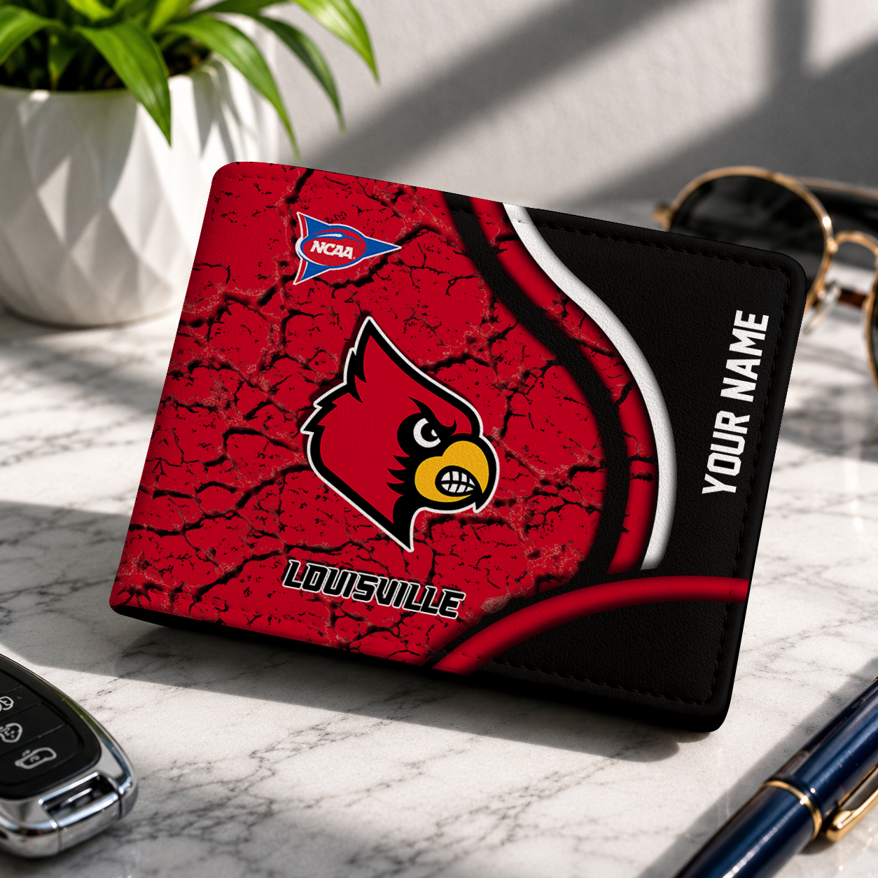 MEGA SALE - NEW CUSTOMIZED NCAA FBS10 ULC LOUISVILLE CARDINALS LEATHER WALLET