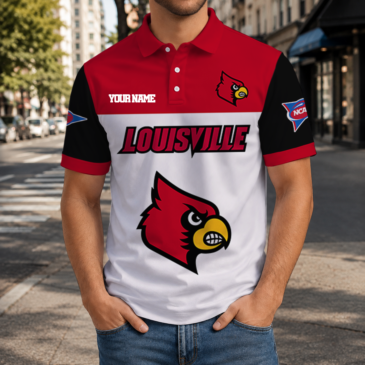 EXCLUSIVE EDITION - NEW CUSTOMIZED NCAA FBS10 ULC LOUISVILLE CARDINALS POLO SHIRT, ZIP POLO SHIRT & T-SHIRTS