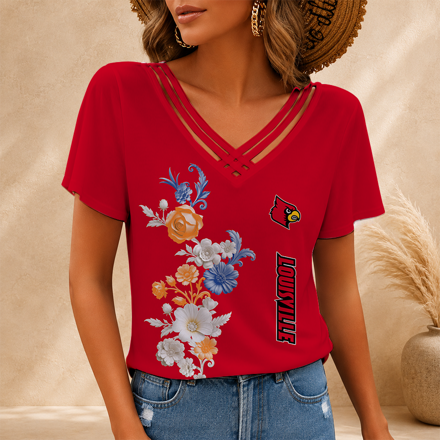 [FAN FAVORITE] NEW CUSTOMIZED NCAA FBS10 ULC LOUISVILLE CARDINALS V-NECK SHIRT