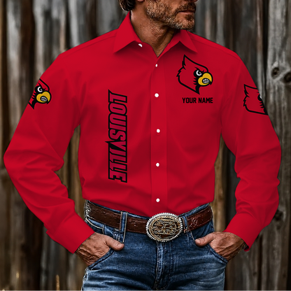 LIMITED EDITION - NEW CUSTOMIZED NCAA FBS10 ULC LOUISVILLE CARDINALS MEN'S LONG SLEEVE BUTTON-UP SHIRT
