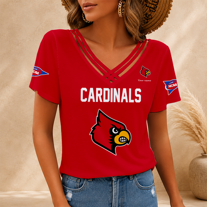 [FAN FAVORITE] NEW CUSTOMIZED NCAA FBS10 ULC LOUISVILLE CARDINALS V-NECK SHIRT