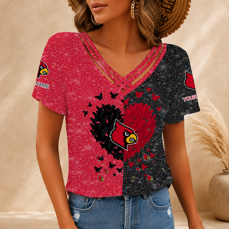 [FAN FAVORITE] NEW CUSTOMIZED NCAA FBS10 ULC LOUISVILLE CARDINALS V-NECK SHIRT