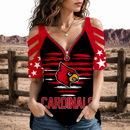 [FAN FAVORITE] NEW CUSTOMIZED NCAA FBS10 ULC LOUISVILLE CARDINALS STRAPPY COLD-SHOULDER TOP