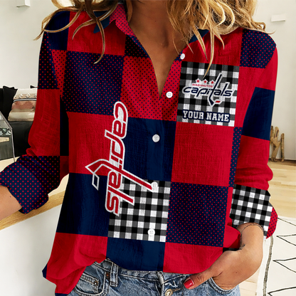 LIMITED EDITION - NEW CUSTOMIZED NHL10 WCP WASHINGTON CAPITALS WOMEN CASUAL SHIRT FOR FAN