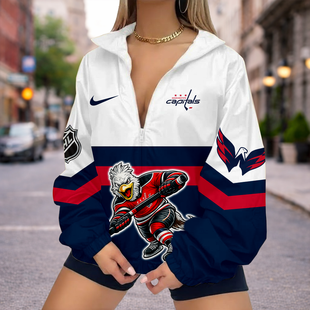 LIMITED EDITION - NEW CUSTOMIZED NHL10 WCP WASHINGTON CAPITALS V-NECK ZIPPER SWEATSHIRT JACKET