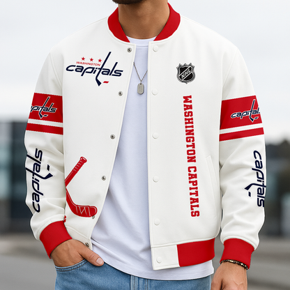 LIMITED EDITION - NEW CUSTOMIZED NHL10 WCP WASHINGTON CAPITALS BASEBALL JACKET, SATIN VARSITY JACKET