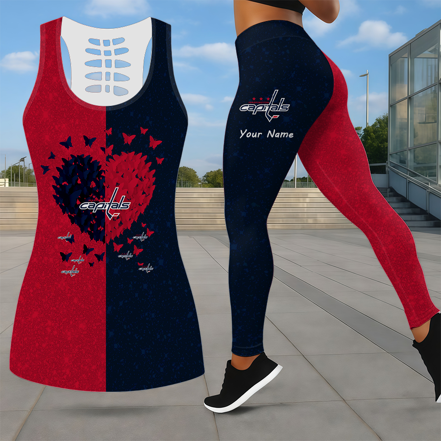 LIMITED EDITION - NEW CUSTOMIZED NHL10 WCP WASHINGTON CAPITALS LEGGINGS & HOLLOW TANK TOP SET