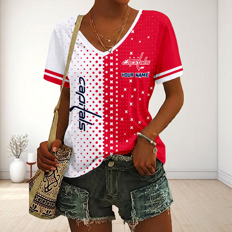 LIMITED EDITION - NEW CUSTOMIZED NHL10 WCP WASHINGTON CAPITALS V-NECK FEMALE SHIRT