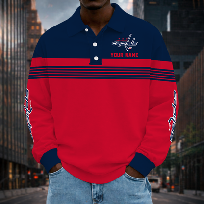 SPECIAL EDITION - NEW CUSTOMIZED NHL10 WCP WASHINGTON CAPITALS MEN LONG SLEEVE POLO