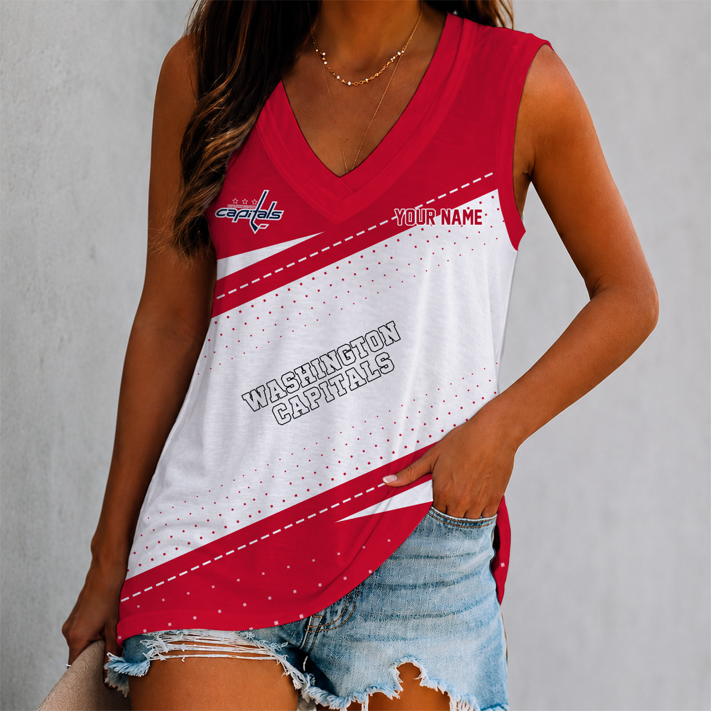 LIMITED EDITION - NEW CUSTOMIZED NHL10 WCP WASHINGTON CAPITALS WOMEN'S V-NECK TANK TOP