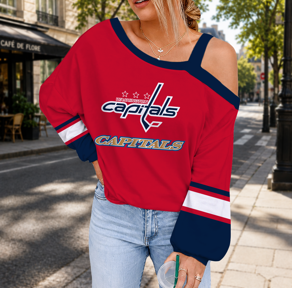 EXCLUSIVE EDITION - NEW CUSTOMIZED NHL10 WCP WASHINGTON CAPITALS DROP SHOULDER SWEATSHIRT