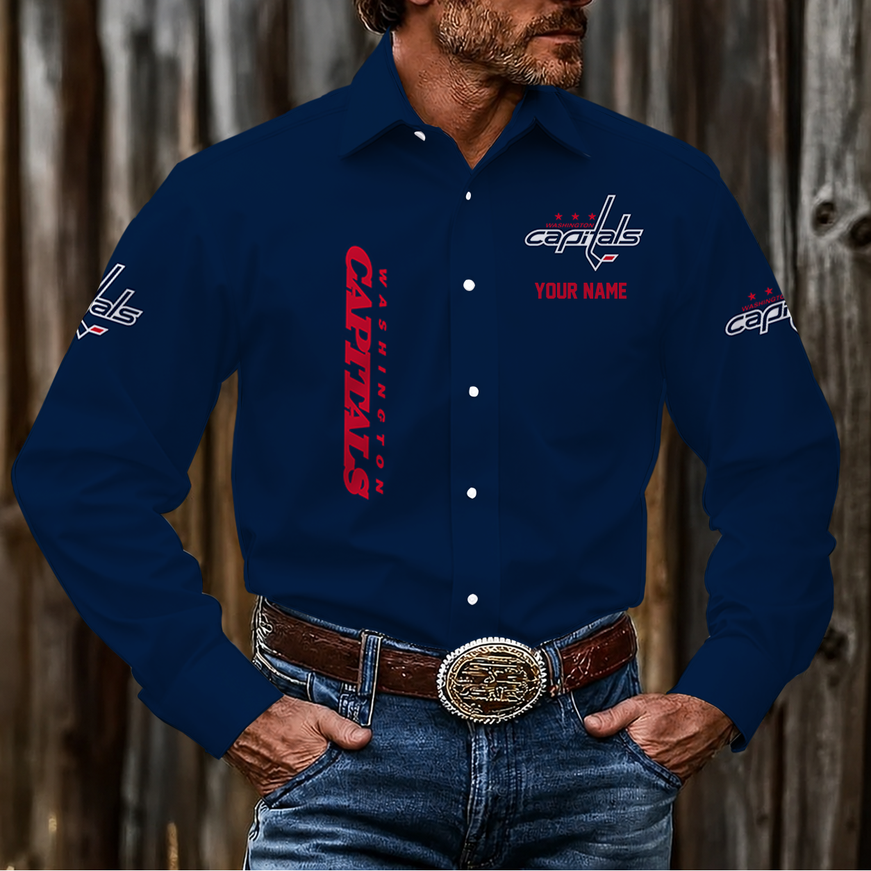 LIMITED EDITION - NEW CUSTOMIZED NHL10 WCP WASHINGTON CAPITALS MEN'S LONG SLEEVE BUTTON-UP SHIRT
