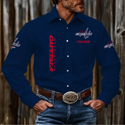 LIMITED EDITION - NEW CUSTOMIZED NHL10 WCP WASHINGTON CAPITALS MEN'S LONG SLEEVE BUTTON-UP SHIRT